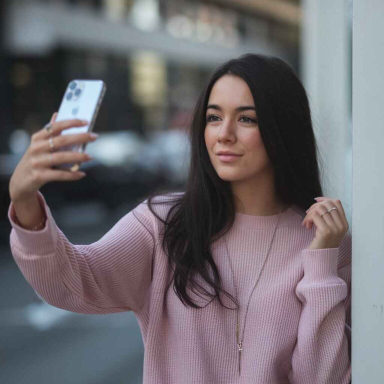 a photo of an influencer holding her phone